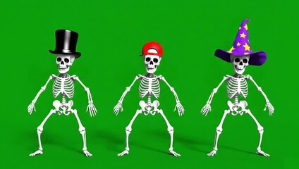Dancing Skeletons on Green Screen Chroma Key Background 4k Stock Video - Powered by Adobe