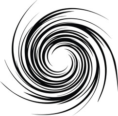 Dynamic black and white circular speed lines spiral, abstract comic book style vortex element vector graphic illustration background design.