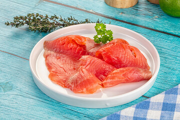 Delicous sliced salmon fillet  ready to eat