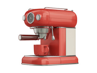 Red retro espresso coffee machine with cup isolated on transparent or white background, png