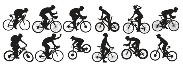 collection of cycling silhouettes in different positions