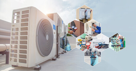 Industrial Rooftop HVAC System with Service Icons