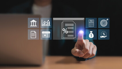 Tax return calculation concept financial research government tax businessman using laptop filling out income tax form online for payment	