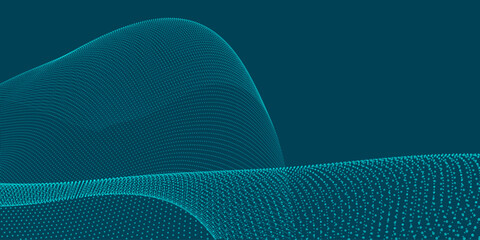 Abstract vector background with a dynamic wave. Streams of bright dots form smooth waves against a light background. The radiating light creates a sense of depth and elegance. Futuristic 3D dot wave.