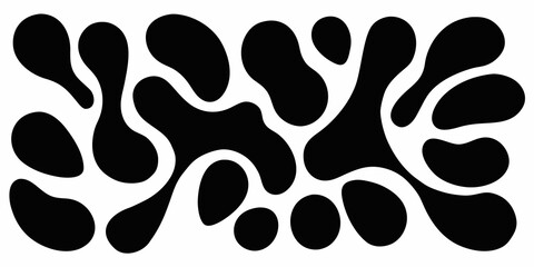 Abstract organic black shapes on a white background seamless pattern design