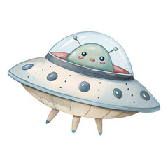 Watercolor UFO clipart, cute alien spaceship illustration © ThemeRage