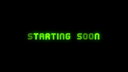 Flashing “Starting Soon” pixel text with glowing arcade effect. Great for livestream intros, countdown videos, or retro gaming content. - Powered by Adobe