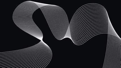 Abstract twisted wave lines flowing across black background creating futuristic fluid geometry and elegant minimalist motion design
