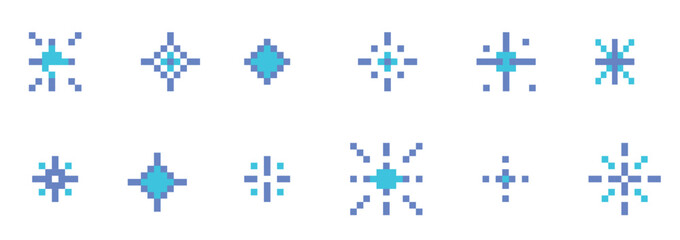 pixel snowflake or star retro bit sparkle set shiny