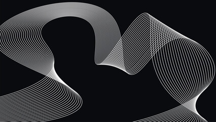 Elegant flowing curved wave lines forming dynamic motion geometry with depth illusion on black background Minimalist modern art