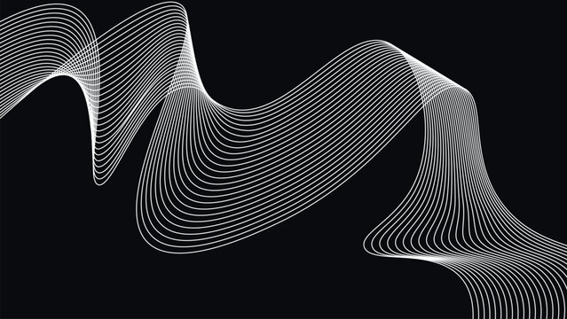 Abstract wave line mesh creating elegant curved motion pattern with depth and flow illusion on dark minimalist background Modern geometric art design