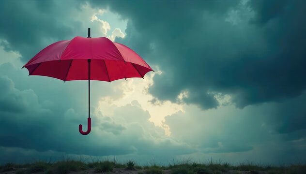 A secure, sturdy umbrella stands tall against a stormy sky, symbolizing comprehensive protection and financial security , reliable, risk management