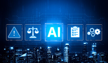 Concept of Artificial Intelligence in legal and regulatory technology. AI systems are used for risk...
