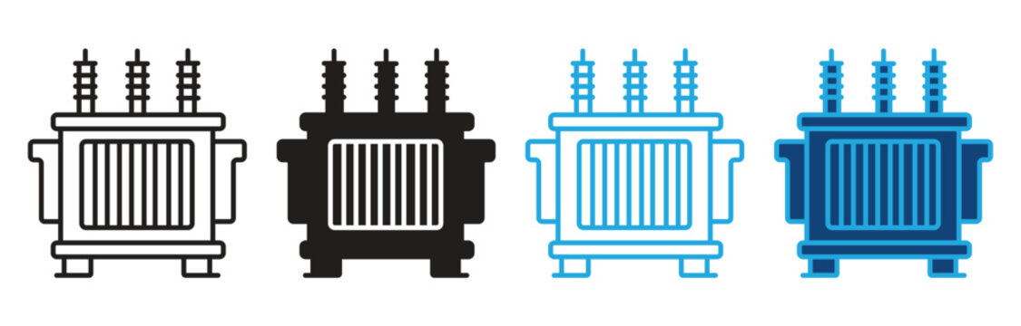 Transformer icon set. power substation electric transformer vector symbol .electricity distribution transformer line icon. vector illustration.