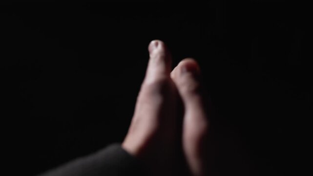 POV, close-up first person view of man rubbing his palm to palm. Rubs palms in anticipation of something. Businessman rubbing his hands in of easy money. Stranger sarcastically rubs his hands