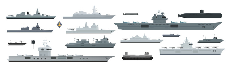 Fototapeta premium Military weapons of navy battleship. Vector illustration