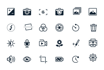 photography and camera function icons with white background