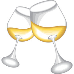 Two Empty White Wine Glasses Clinking Together With Yellow Wine Inside Against A White Background Celebrating A Toast Or Special Occasion With Clear Outline