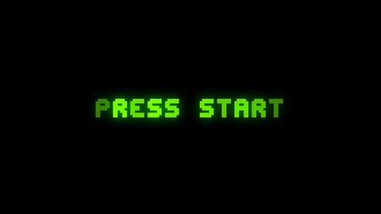 Looping “Press Start” pixel animation with glowing green style. Perfect for retro arcade videos, game interfaces, or motion design templates. - Powered by Adobe