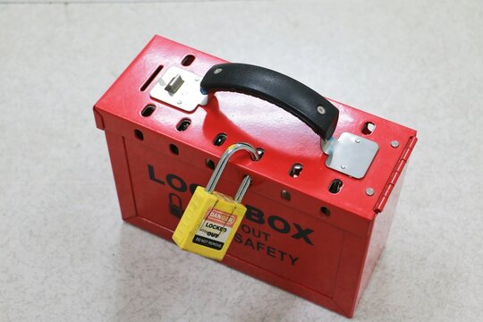 Lock box and switch gear room background ,Lockout Tagout , Electrical safety system.Key lock switch or circuit breaker for safety protect.in electric room