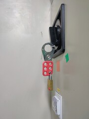 Lockout Tagout , Electrical safety system.Key lock switch or circuit breaker for safety protect.in electric room	
