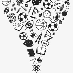 Minimilist doodle style illustration featuring education and sports elements in a scattered arrangement design art vector