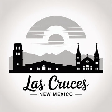 &lrm;Las Cruces New Mexico Skyline Silhouette &mdash; A Desert City Beneath the Organ Mountains Vector Illustration