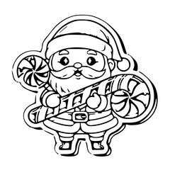 Fototapeta premium Cheerful Santa and Candy Cane: A charming illustration captures the festive spirit with a jolly Santa Claus figure, holding a delightful candy cane, perfect for holiday-themed designs.