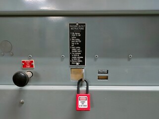 Lockout Tagout , Electrical safety system.Key lock switch or circuit breaker for safety protect.in electric room	
