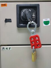 Lockout Tagout , Electrical safety system.Key lock switch or circuit breaker for safety protect.in electric room	
