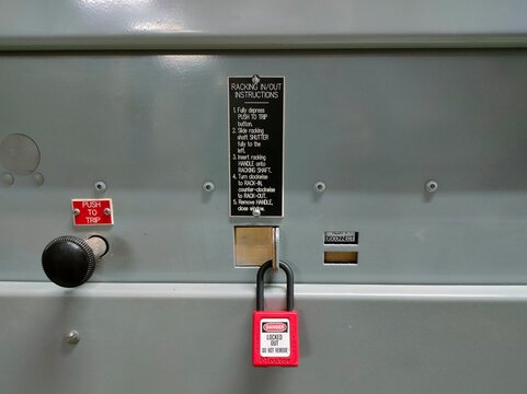 Lockout Tagout , Electrical safety system.Key lock switch or circuit breaker for safety protect.in electric room	
