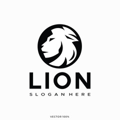 Modern Lion Head Profile Logo in Black and White