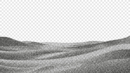 Abstract dotted grain gradient sand or snow desert landscape. Vector sand dunes or snowdrifts with trendy black stipple texture. Rough noisy sand or snow dotted background. Gritty pattern. © Yaran