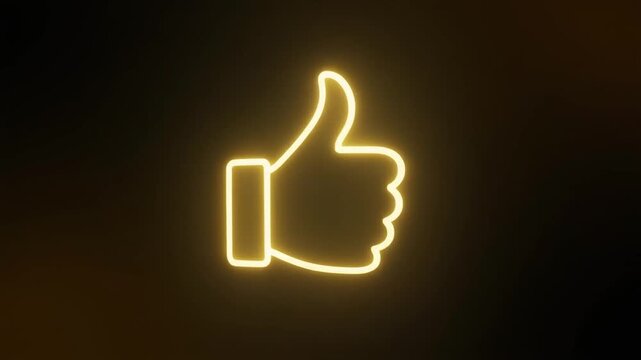 A bright yellow neon thumbs up icon glows and pulsates on a dark background.
