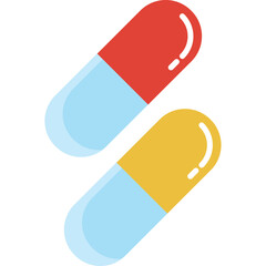 Two Red and Yellow Capsules with Transparent Background Representing Medicine and Healthcare