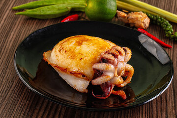 Gourmet roasted whole cuttlefish seafood