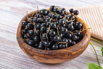 Ripe fresh black currants branches