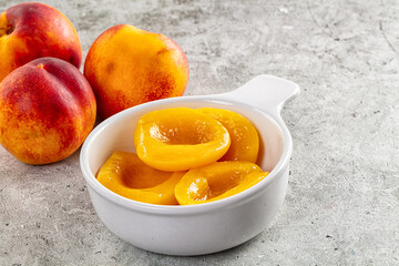 Sweet juicy canned peaches dessert