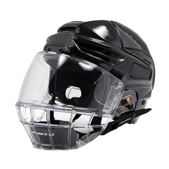 Fototapeta premium Black hockey helmet with cage and clear visor