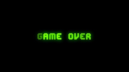 Green glowing “Game Over” pixel animation with vintage arcade style. Perfect for retro game intros, pixel art videos, or nostalgic gaming motion backgrounds. - Powered by Adobe