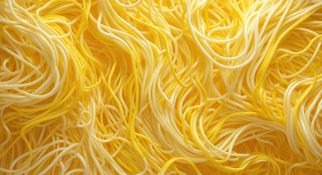 Vibrant Abstract Yellow and White Pasta Background – Close-Up of Tangled Spaghetti Noodles, Minimalist Food Texture for Culinary Design and Creative Projects