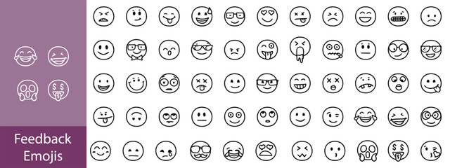 Emoticons icon set. Emoji faces collection flat and line vector style isolated on transparent background. Happy and sad, good and bad emoji.