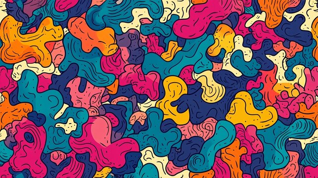 Vibrant, colorful shapes interlock in an abstract design, creating a visually engaging and playful composition. The seamless background and bold lines offer modern appeal. Perfect for vivid projects.