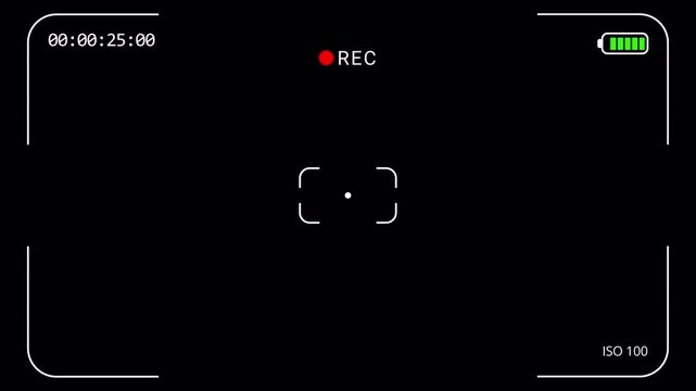Video camera recorder screen overlay on a transparent background, 4K camcorder interface for video cameras with alpha channel, Camera recording screen interface with 15 second timer.
