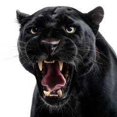 Closeup of a black panther roaring with mouth open