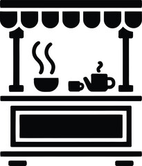 Market Stall Vector – Black Line Icon for Street Vendor, Food Booth, and Small Business Design Projects
