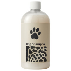 Clear Plastic Bottle of Dog Shampoo with Paw Print Label and Creamy Liquid pet care grooming isolated on a transparent background