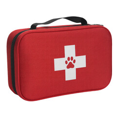 Red Pet First Aid Kit With White Paw Print Symbol On A White Background animal first aid veterinary emergency kit isolated on a transparent background
