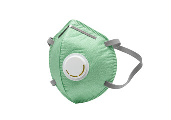 Isolated green respiratory protection medical face mask on a clean backdrop, personal safety