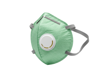 Isolated green respiratory protection medical face mask on a clean backdrop, personal safety